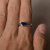 0.75ct Oval Cut Blue Sapphire Solitaire Engagement Ring 14k White Gold Finish