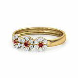 1.5ct Wedding Band Ring Round Cut Pink Ruby Floral Design 14k Yellow Gold Finish