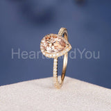1.2ct Pear Cut Simulated Morganite Halo Engagement Ring 14k Rose Gold Plated