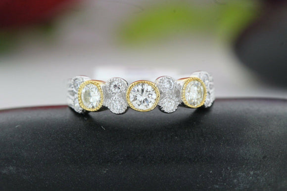 Vintage Beaded Bezel Set Engagement Ring 1ct Round Diamond 14k White Gold Finish