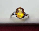 2.2ct Engagement Ring Oval Cut Yellow Citrine Three Stone 14k White Gold Finish