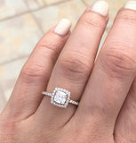 2Ct Cushion Cut Diamond Delicate Halo Engagement Ring 14K White Gold Finish