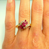 2.2ct Oval Cut Pink Ruby Art Deco Bypass Engagement Ring 14k Yellow Gold Finish
