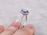 2ct Oval Cut Tanzanite Engagement Ring Halo Diamond Accent 14k White Gold Finish