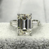 3Ct Emerald Cut Diamond Baguette Accents Engagement Ring 14K White Gold Finish