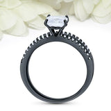 2ct Asscher Cut Diamond Bridal Set Band Engagement Ring 14k Black Gold Finish