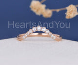 0.2ct Round Simulated Diamond Curved Dainty Pearl Wed Band 14k Rose Gold Plated