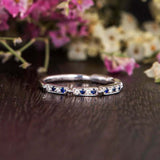 0.7ct Round Blue Sapphire Stackable Anniversary Wedding Band 14k White Gold Over