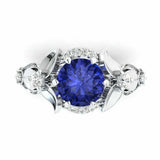 2.4ct Round Cut Blue Sapphire Engagement Ring Floral Cocktail 14k WhiteGold Over