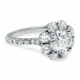 2.5ct Round Cut Diamond Engagement Ring Halo Floral Solitaire 14k WhiteGold Over