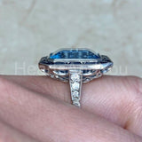 2.2ct Emerald Cut Simulated Aquamarine Art Deco Halo Ring 14k White Gold Plated