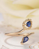 1ct Pear Blue Sapphire Two Stone Open Bypass Engagement Ring 14k YellowGold Over