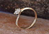 Accents Solitaire Engagement Ring 1.2ct Round Cut Diamond 14k Yellow Gold Finish