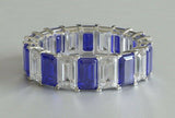 5ct Emerald Cut Alternate Blue Sapphire Diamond Eternity Band 14k WhiteGold Over