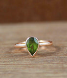 1ct Engagement Ring Pear Cut Green Peridot Solitaire Women 14k Rose Gold Finish