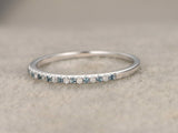 0.7ct Round Cut Blue Aquamarine Wedding Band Half Eternity 14k White Gold Finish