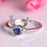 0.3ct Round Cut Blue Sapphire Engagement Ring Deer Antler 14k White Gold Finish