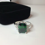 1.2ct Green Emerald Unique Women Solitaire Engagement Ring 14k White Gold Finish