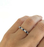 3Ct Princess Cut Blue Sapphire Eternity Vintage Wedding Band 14K White Gold Over