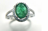 2.2ct Engagement Ring Oval Cut Green Emerald Split Shank Halo 14k WhiteGold Over