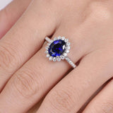 2.3ct Engagement Ring Oval Cut Blue Sapphire Diamond Floral 14k WhiteGold Finish