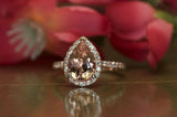 3Ct Pear Cut Peach Morganite Engagement Ring 14K Rose Gold Finish Diamond Halo