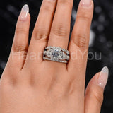 2.2ct Round Cut Moissanite Milgrain Split Halo Trio Set 14k White Gold Plated