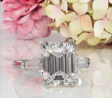 4Ct Emerald Cut Diamond Baguette Accents Engagement Ring 14K White Gold Finish