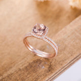 2ct Cushion Cut Simulated Peach Morganite Halo Bridal Set 14k Rose Gold Plated