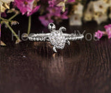 0.5ct Round Cut Moissanite Beaded Sea Turtle Engage Ring 14k Yellow Gold Plated