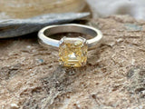 2.2ct Engagement Ring Asscher Cut Yellow Sapphire Solitaire 14k WhiteGold Finish