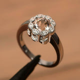 2ct Engagement Ring Round Cut Morganite Milgrain Floral Halo 14k White Gold Over
