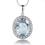 1ct Oval Cut Blue Aquamarine Halo Wedding Pendant 14k White Gold Finish NO CHAIN