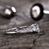 1.5ct Round Cut Diamond Engagement Ring Vintage Milgrain 14k White Gold Finish