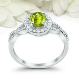 2ct Oval Cut Green Peridot Engagement Ring Twist Shank Halo 14k WhiteGold Finish