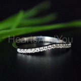 0.5ct Round Cut Moissanite Minimal Curved Stackable Band 14K White Gold Plated