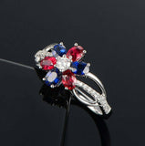 2.4ct Engagement Ring Oval Cut Blue Sapphire Floral Cocktail 14k White Gold Over