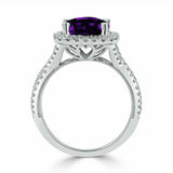 2.5ct Cushion Cut Purple Amethyst Split Band Engagement Ring 18K White Gold Over