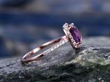 2.4ct Cushion Cut Purple Amethyst Engagement Ring Halo 14k Rose Gold Finish