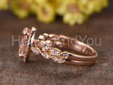 1.5ct Oval Cut Simulated Peach Morganite Halo Bridal Set 14k Rose Gold Plated
