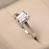 1.7ct Engagement Ring Emerald Cut Diamond Solitaire Design 14k White Gold Finish