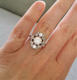 4Ct Round Cut VVS1D Diamond Antique Floral Engagement Ring 18K White Gold Finish
