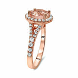 3Ct Round Cut Peach Morganite Split Band Halo Engagement Ring 14K Rose Gold Over