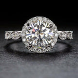 3Ct Round Cut Diamond Accent Halo Solitaire Engagement Ring 18K WhiteGold Finish