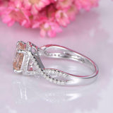 2ct Cushion Cut Morganite Engagement Ring Halo Split Shank 14k White Gold Finish