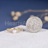 0.3ct Round Cut Simulated Diamond Petite Pearl Women Ring 14k White Gold Plated