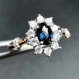 2.35ct Engagement Ring Oval Cut Blue Sapphire Floral Halo 14k White Gold Finish