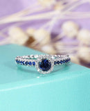 2ct Round Cut Blue Sapphire Unique Rope Band Engagement Ring 14k White Gold Over