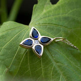 2ct Blue Sapphire Pendant with Chain Pear Cut Floral 14k Yellow Gold Finish