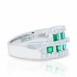 4ct Princess Green Emerald ByPass Cluster Engagement Ring 14k White Gold Finish